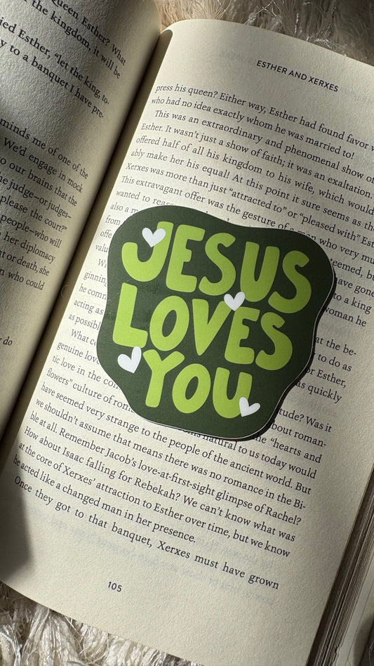 Green Jesus Loves You Sticker
