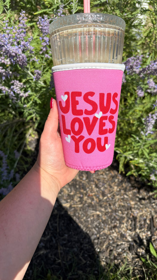 Pink Jesus Loves You Drink Sleeve